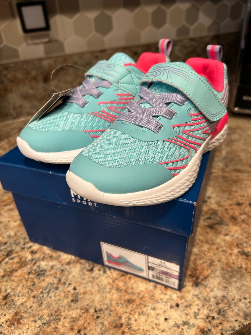 NWT Girls 11 MTA Sport Teal & Pink Capri Athletic Sneakers - Hook & Loop Closure